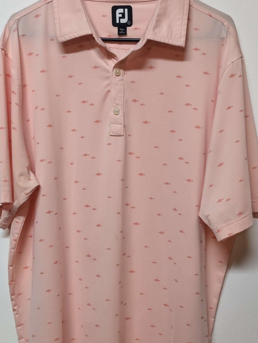 FootJoy Mens Pink Fish Polo Golf Shirt Short Sleeve Casual Logo, Size L - Picture 6 of 8